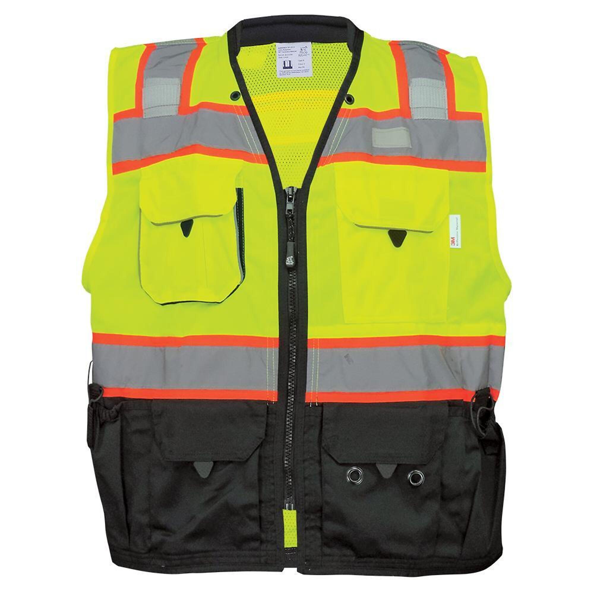 FrogWear HV Yellow/Green, Class 2, 9 Pocket, Black Bottom Vest
